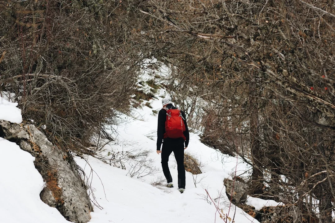 Pacific Crest Trail winter hiking safety - hiker with backpack on snowy terrain