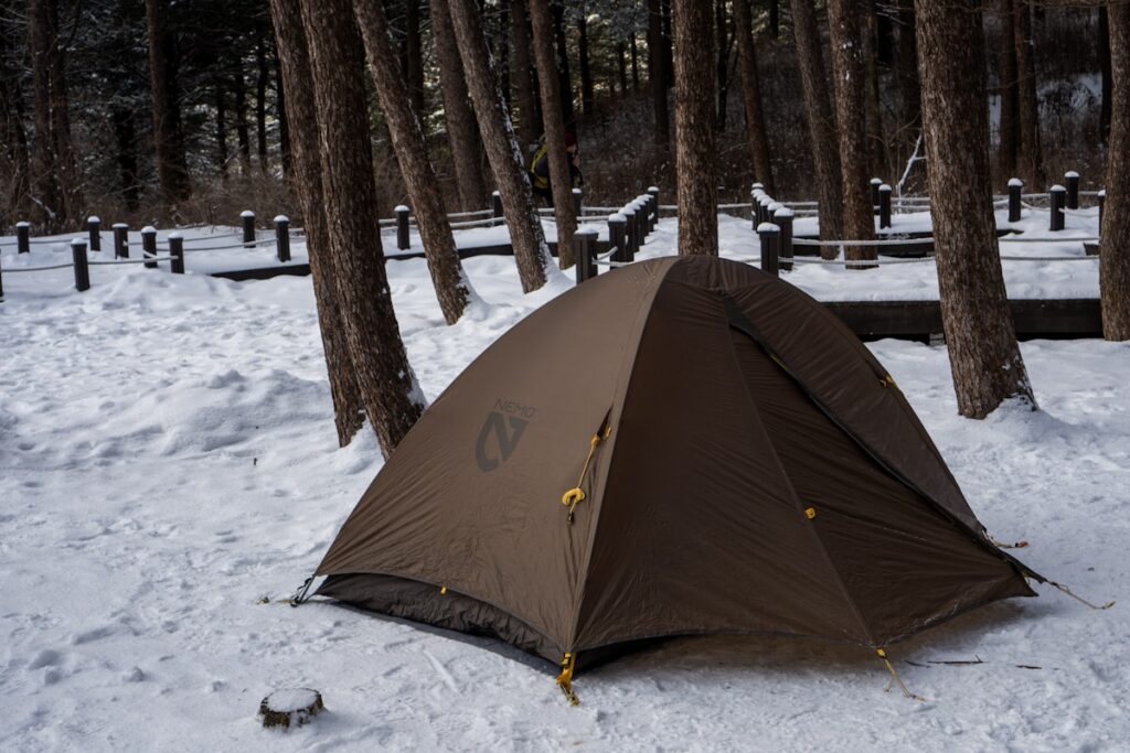 Yellowstone winter camping at Mammoth Campground with snowy landscape