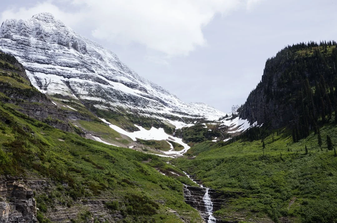 Glacier National Park winter scenery near Marias Pass with snow-covered mountains