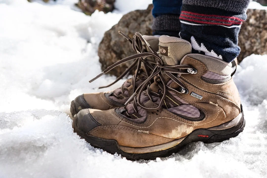 Winter Hiking Boot Review: Dry Tortugas (2026) 6 Close-up of hiking boot outsole and construction detail showing wear patterns from terrain testing
